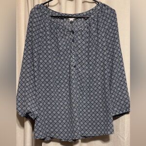 Croft & Barrow Navy and Cream Floral Blouse